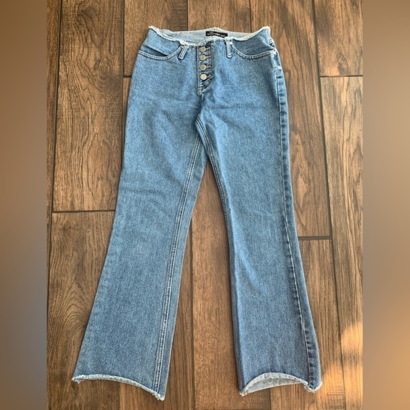 VTG 90’s No Boundaries Button Fly Juniors Denim Y2K Flare Raw Hem Bootcut Jeans - Picture 2 of 5